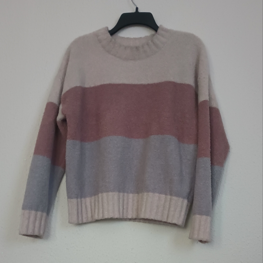 Tread & Supply Striped Crewnek Sweater Ivory/ Mauve/Grey Size M Women's Used